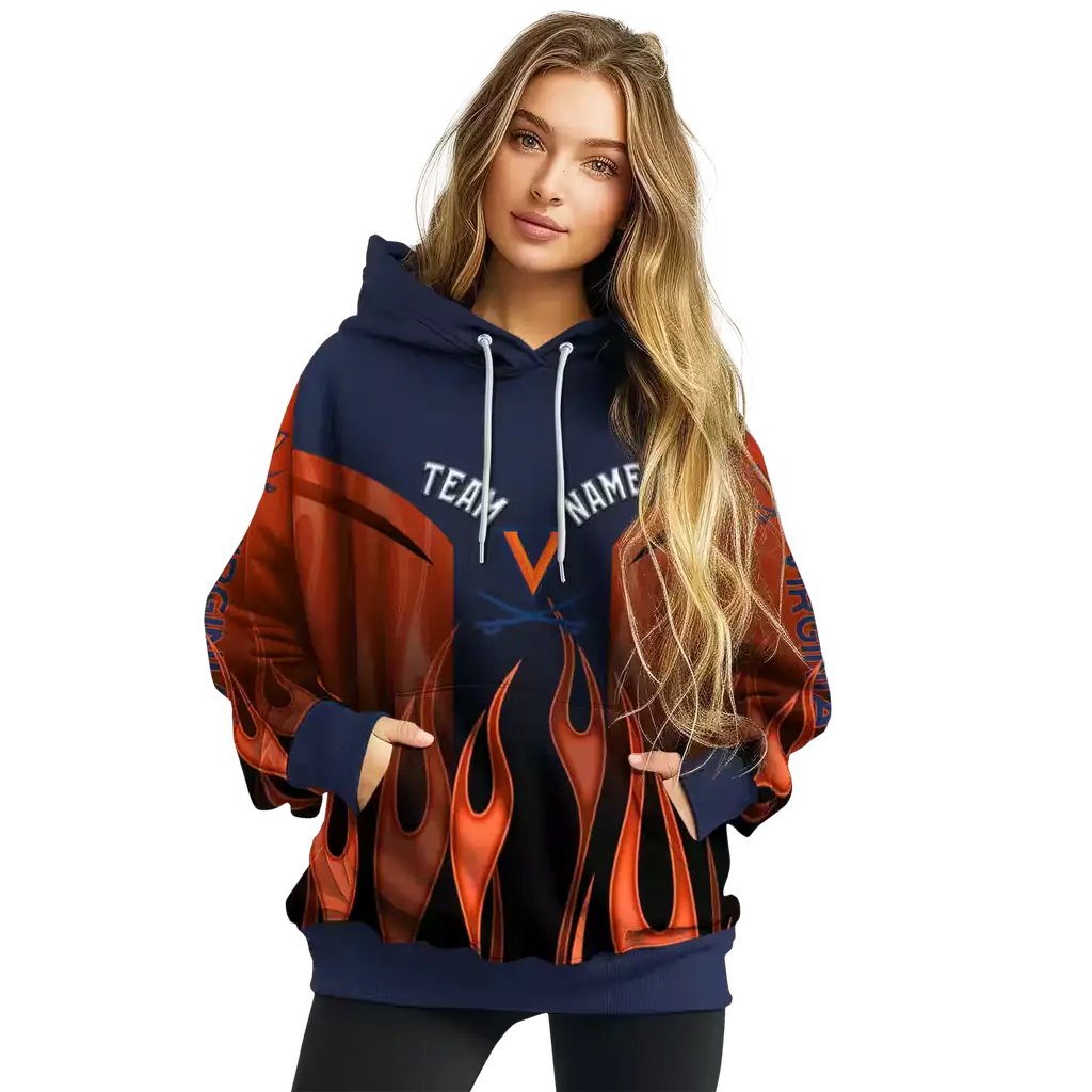 custom virginia cavaliers flame design blue hoodie high quality custom virginia cavaliers flame design blue hoodie high quality