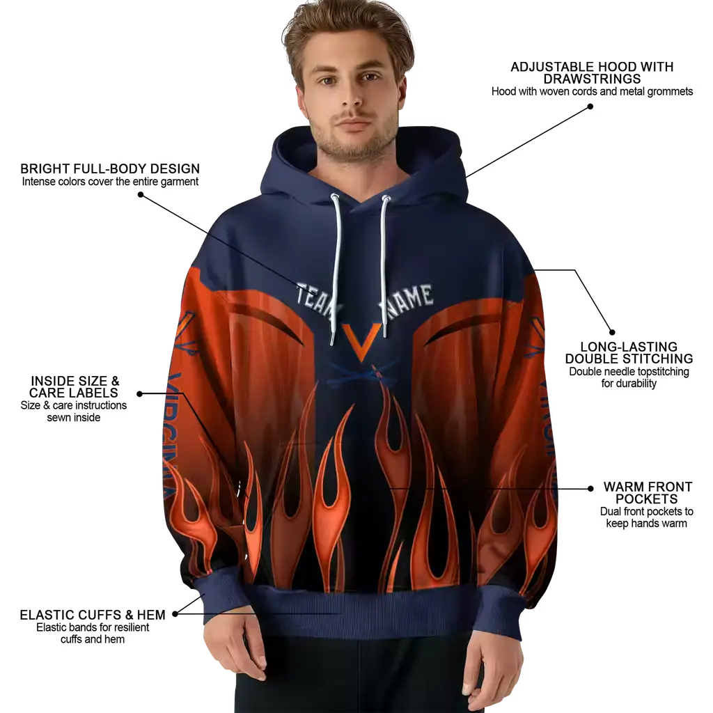 custom virginia cavaliers flame design blue hoodie latest model custom virginia cavaliers flame design blue hoodie latest model