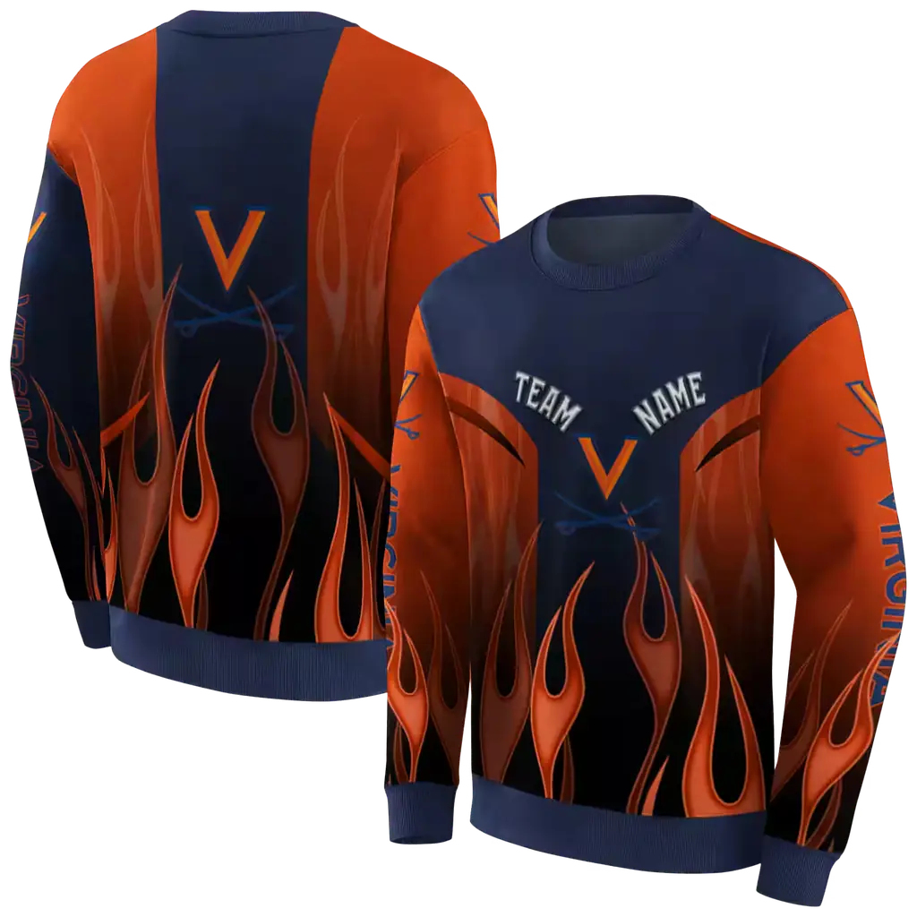 custom virginia cavaliers flame design blue hoodie premium grade custom virginia cavaliers flame design blue hoodie premium grade