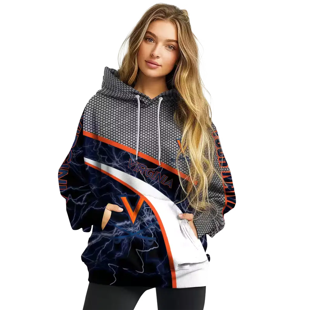 custom virginia cavaliers hexagonal mesh blue black gray hoodie high quality custom virginia cavaliers hexagonal mesh blue black gray hoodie high quality
