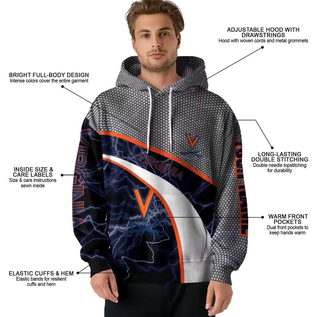 custom virginia cavaliers hexagonal mesh blue black gray hoodie latest model custom virginia cavaliers hexagonal mesh blue black gray hoodie latest model