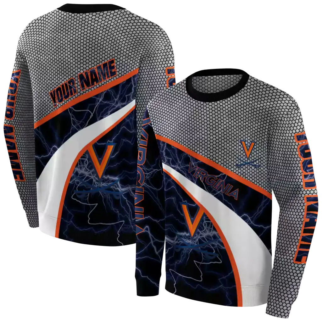 custom virginia cavaliers hexagonal mesh blue black gray hoodie premium grade custom virginia cavaliers hexagonal mesh blue black gray hoodie premium grade