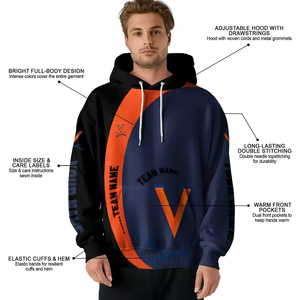 custom virginia cavaliers minimalist design blue black hoodie latest model custom virginia cavaliers minimalist design blue black hoodie latest model