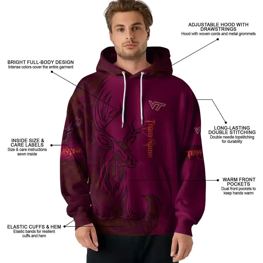 custom virginia tech hokies deer silhouette maroon hoodie latest model custom virginia tech hokies deer silhouette maroon hoodie latest model
