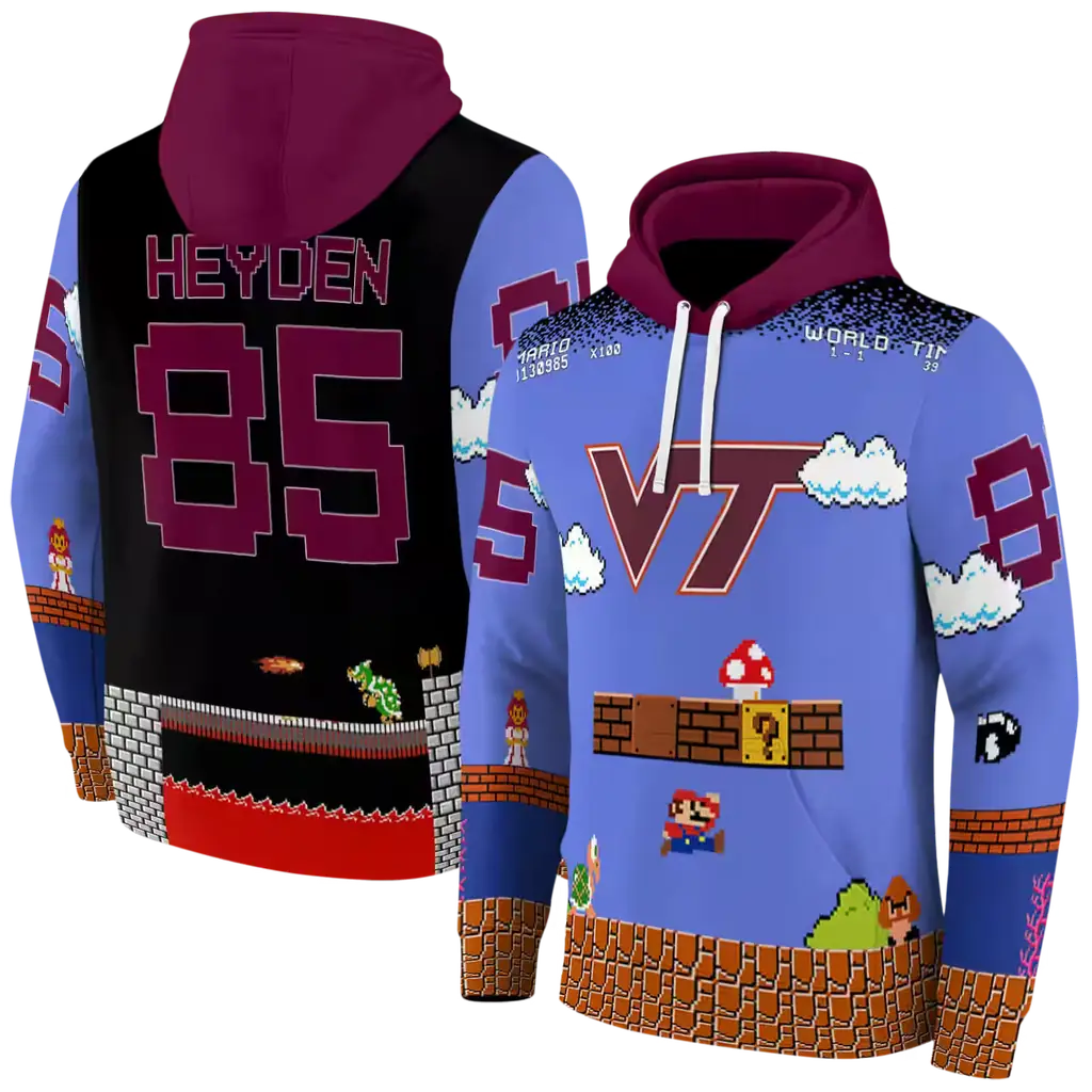 custom virginia tech hokies mario blue black hoodie fashion forward custom virginia tech hokies mario blue black hoodie fashion forward