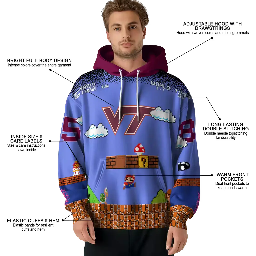 custom virginia tech hokies mario blue black hoodie latest model custom virginia tech hokies mario blue black hoodie latest model