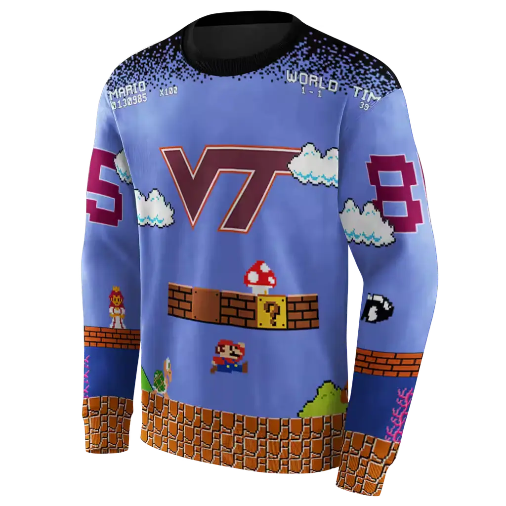 custom virginia tech hokies mario blue black hoodie new arrival custom virginia tech hokies mario blue black hoodie new arrival