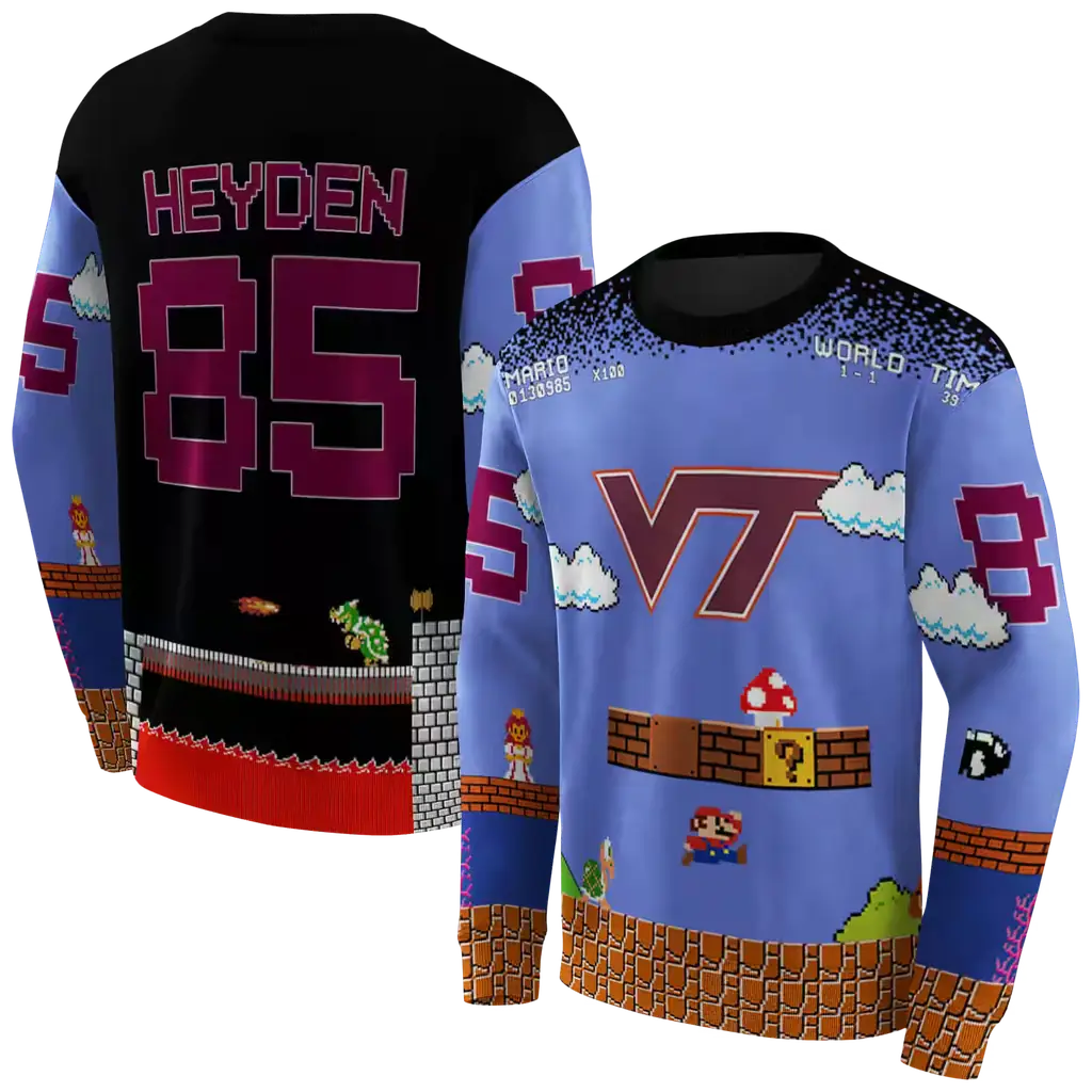 custom virginia tech hokies mario blue black hoodie premium grade custom virginia tech hokies mario blue black hoodie premium grade