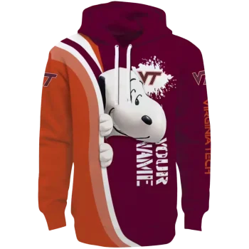 custom virginia tech hokies peeking snoopy maroon hoodie best selling