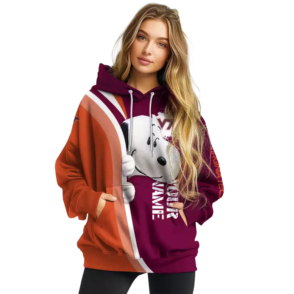 custom virginia tech hokies peeking snoopy maroon hoodie high quality custom virginia tech hokies peeking snoopy maroon hoodie high quality