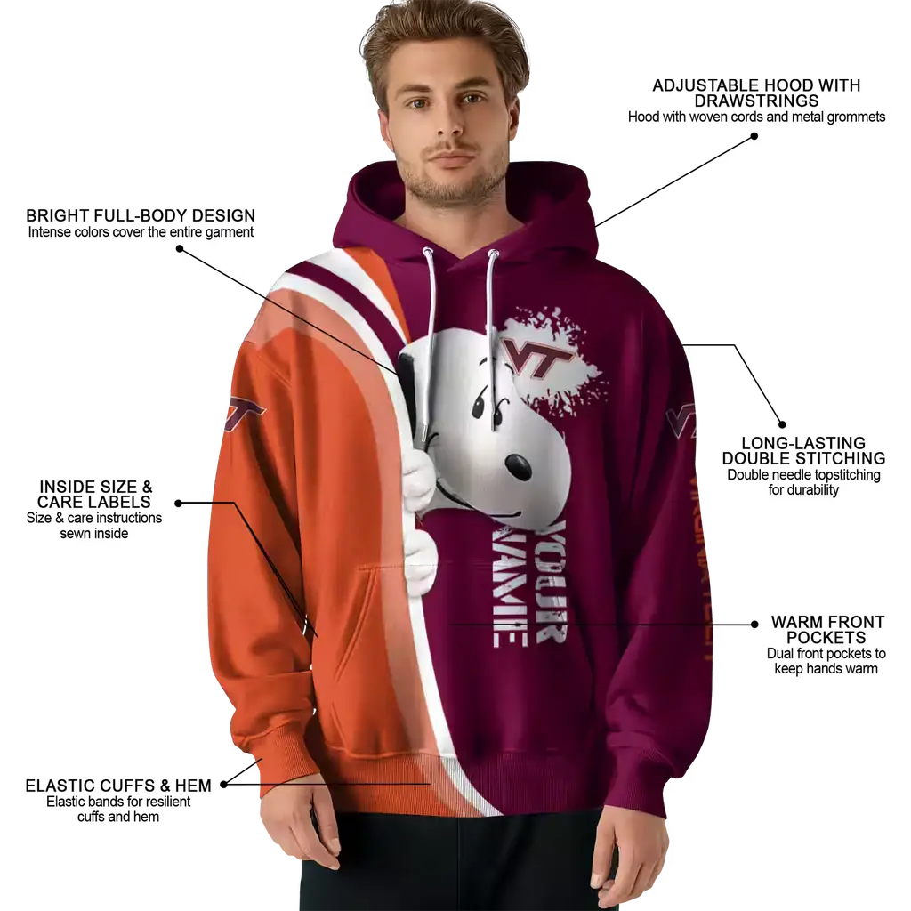 custom virginia tech hokies peeking snoopy maroon hoodie latest model custom virginia tech hokies peeking snoopy maroon hoodie latest model