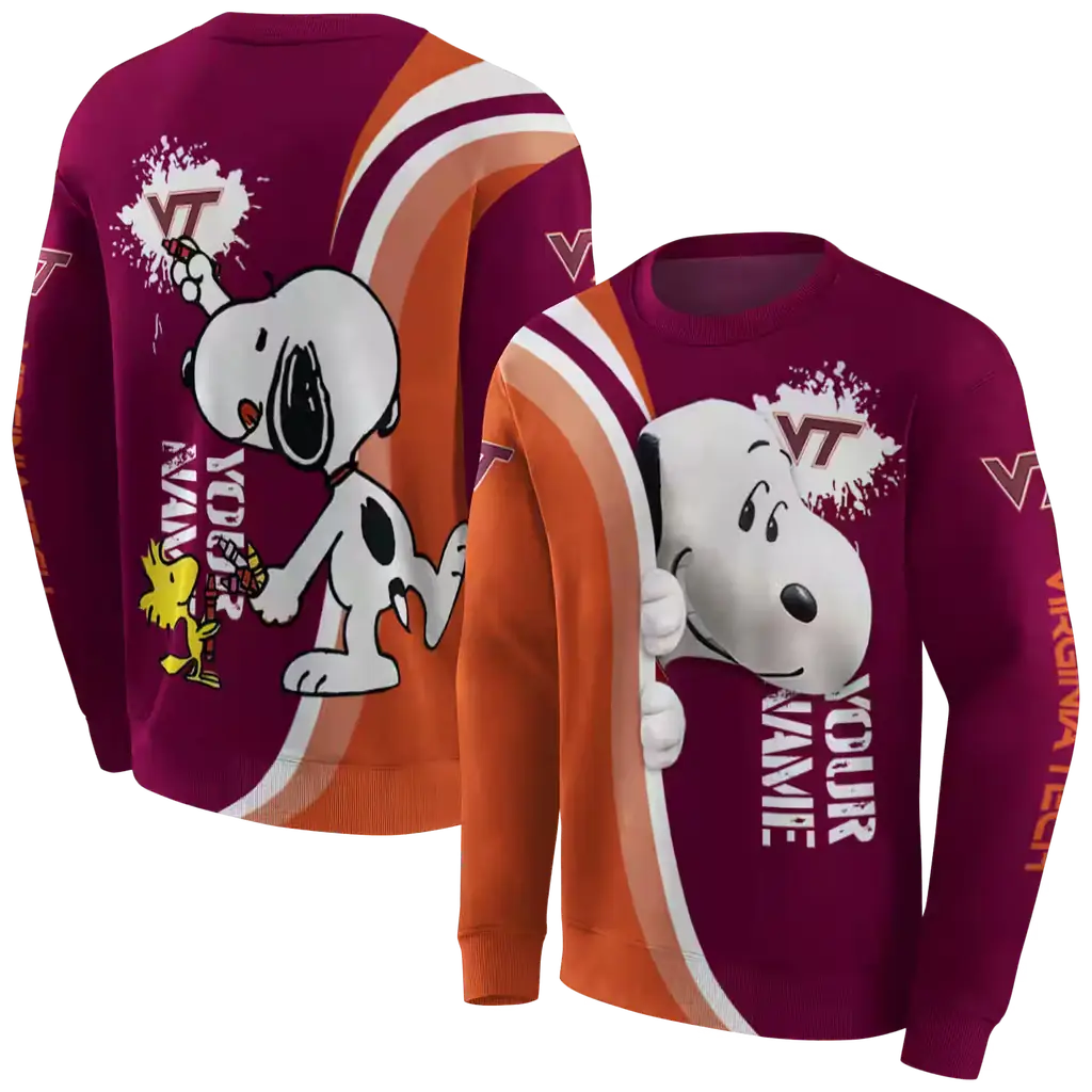 custom virginia tech hokies peeking snoopy maroon hoodie premium grade custom virginia tech hokies peeking snoopy maroon hoodie premium grade