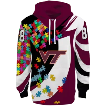custom virginia tech hokies puzzle pieces maroon hoodie best selling
