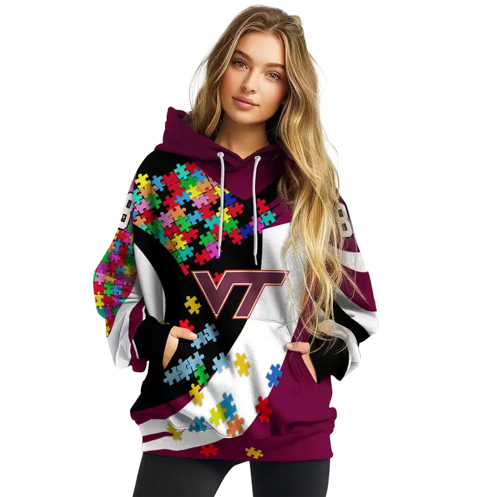 custom virginia tech hokies puzzle pieces maroon hoodie high quality custom virginia tech hokies puzzle pieces maroon hoodie high quality