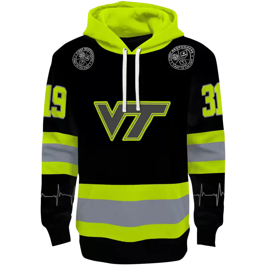 custom virginia tech hokies safety motif black neon green hoodie best selling custom virginia tech hokies safety motif black neon green hoodie best selling
