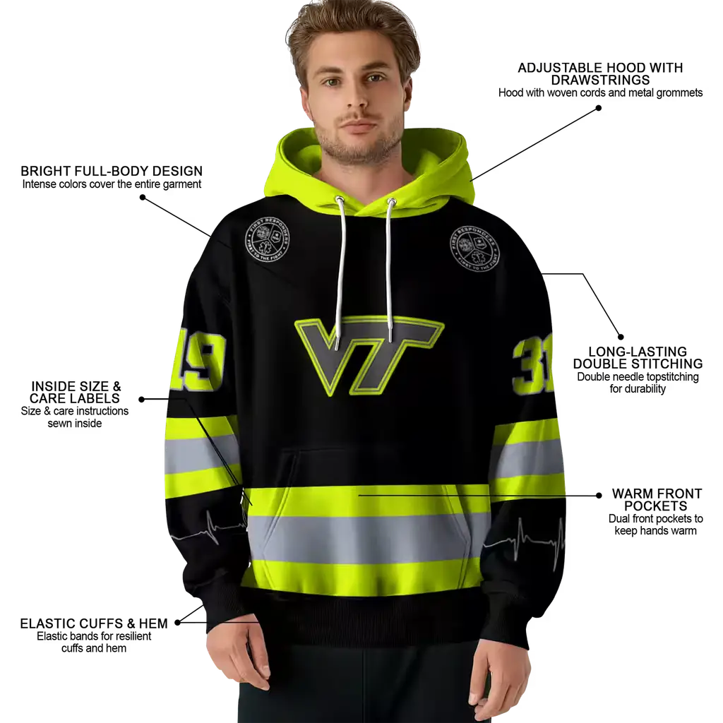 custom virginia tech hokies safety motif black neon green hoodie latest model custom virginia tech hokies safety motif black neon green hoodie latest model