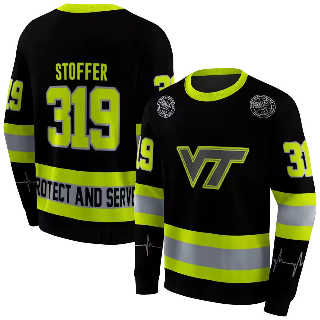 custom virginia tech hokies safety motif black neon green hoodie premium grade custom virginia tech hokies safety motif black neon green hoodie premium grade