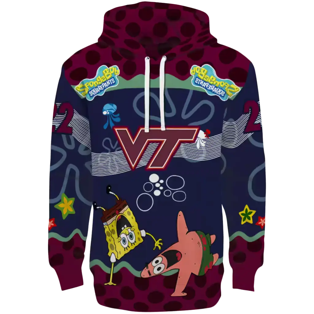 custom virginia tech hokies spongebob patrick star maroon navy hoodie best selling custom virginia tech hokies spongebob patrick star maroon navy hoodie best selling