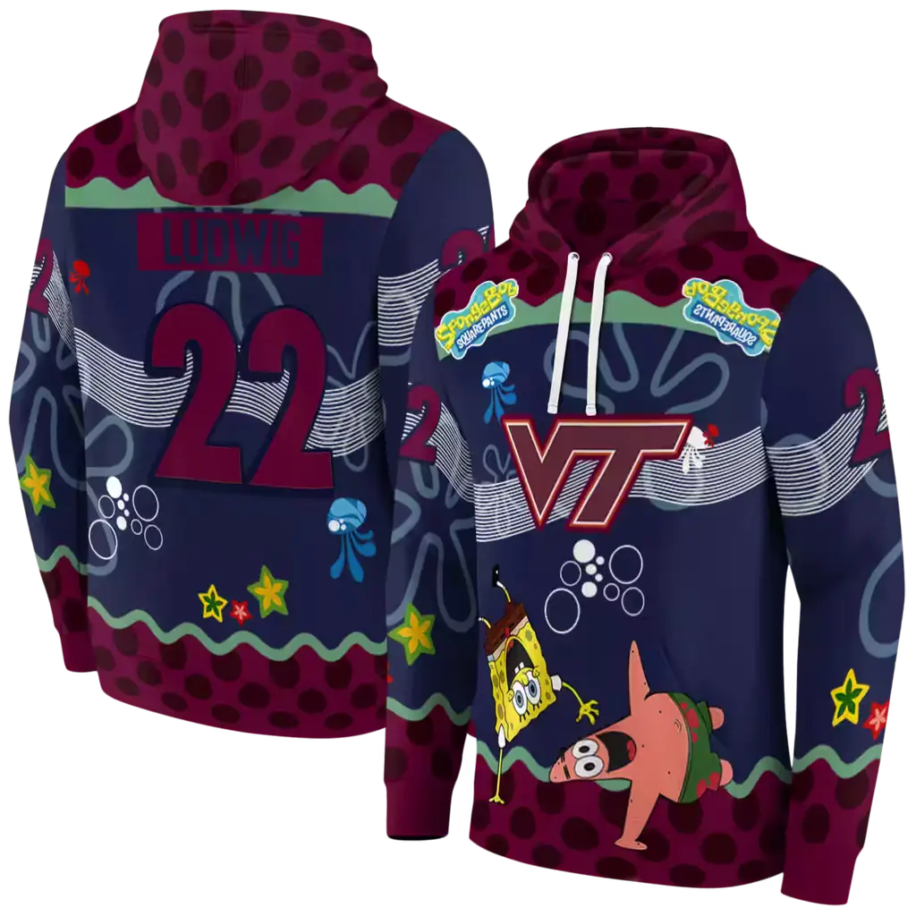 custom virginia tech hokies spongebob patrick star maroon navy hoodie fashion forward custom virginia tech hokies spongebob patrick star maroon navy hoodie fashion forward