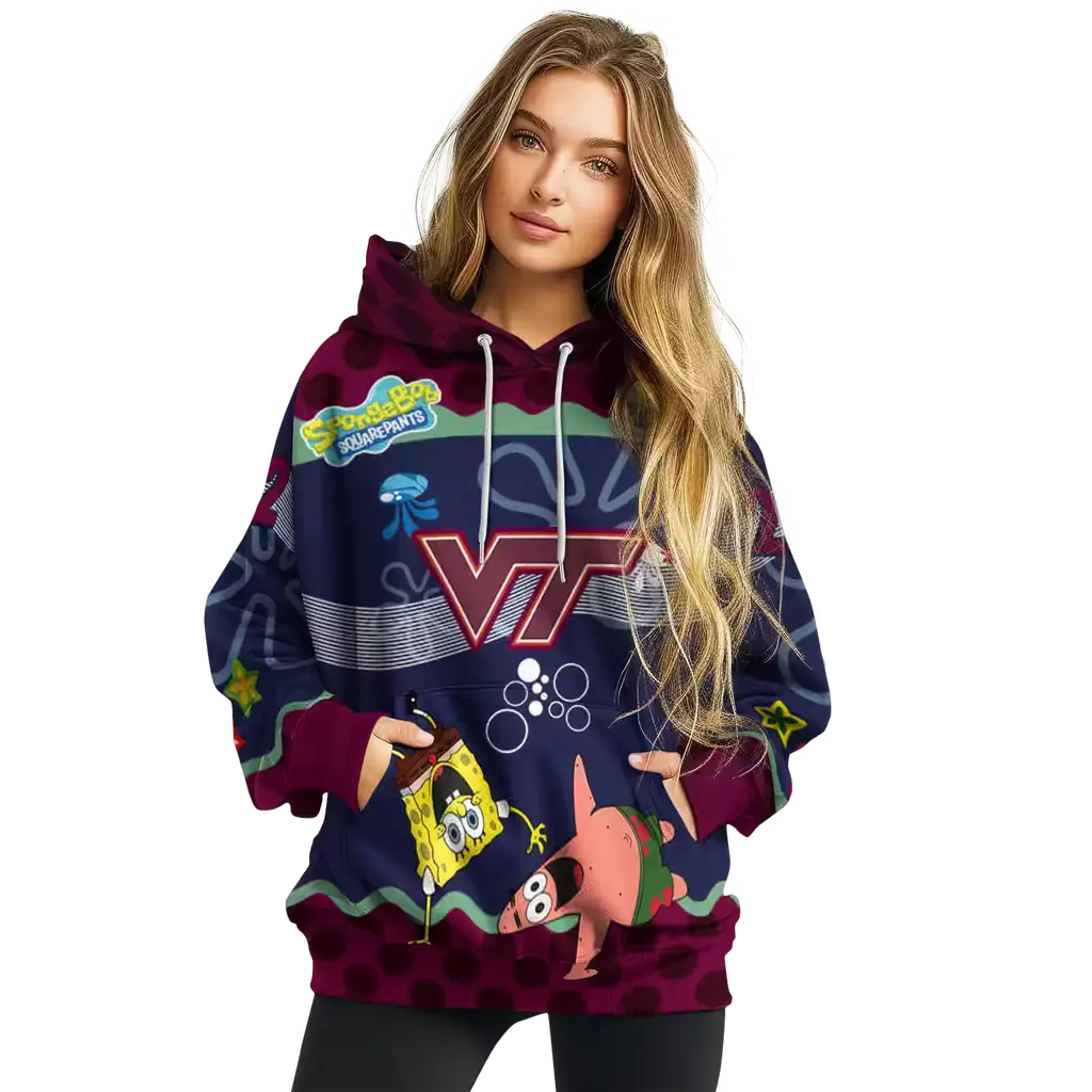 custom virginia tech hokies spongebob patrick star maroon navy hoodie high quality custom virginia tech hokies spongebob patrick star maroon navy hoodie high quality