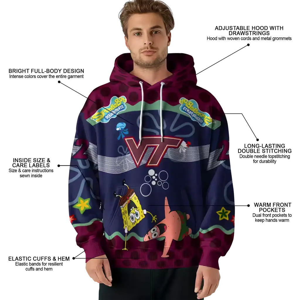 custom virginia tech hokies spongebob patrick star maroon navy hoodie latest model custom virginia tech hokies spongebob patrick star maroon navy hoodie latest model