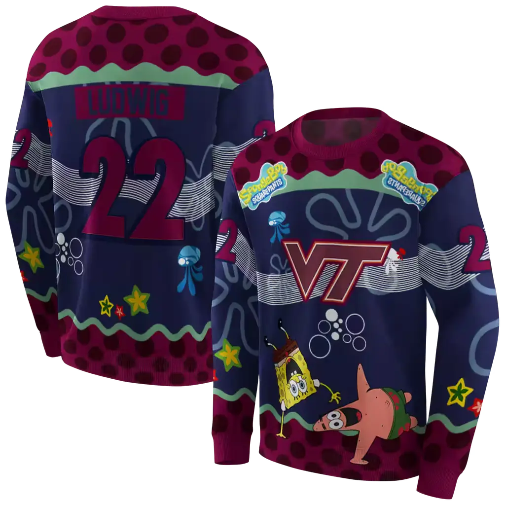 custom virginia tech hokies spongebob patrick star maroon navy hoodie premium grade custom virginia tech hokies spongebob patrick star maroon navy hoodie premium grade