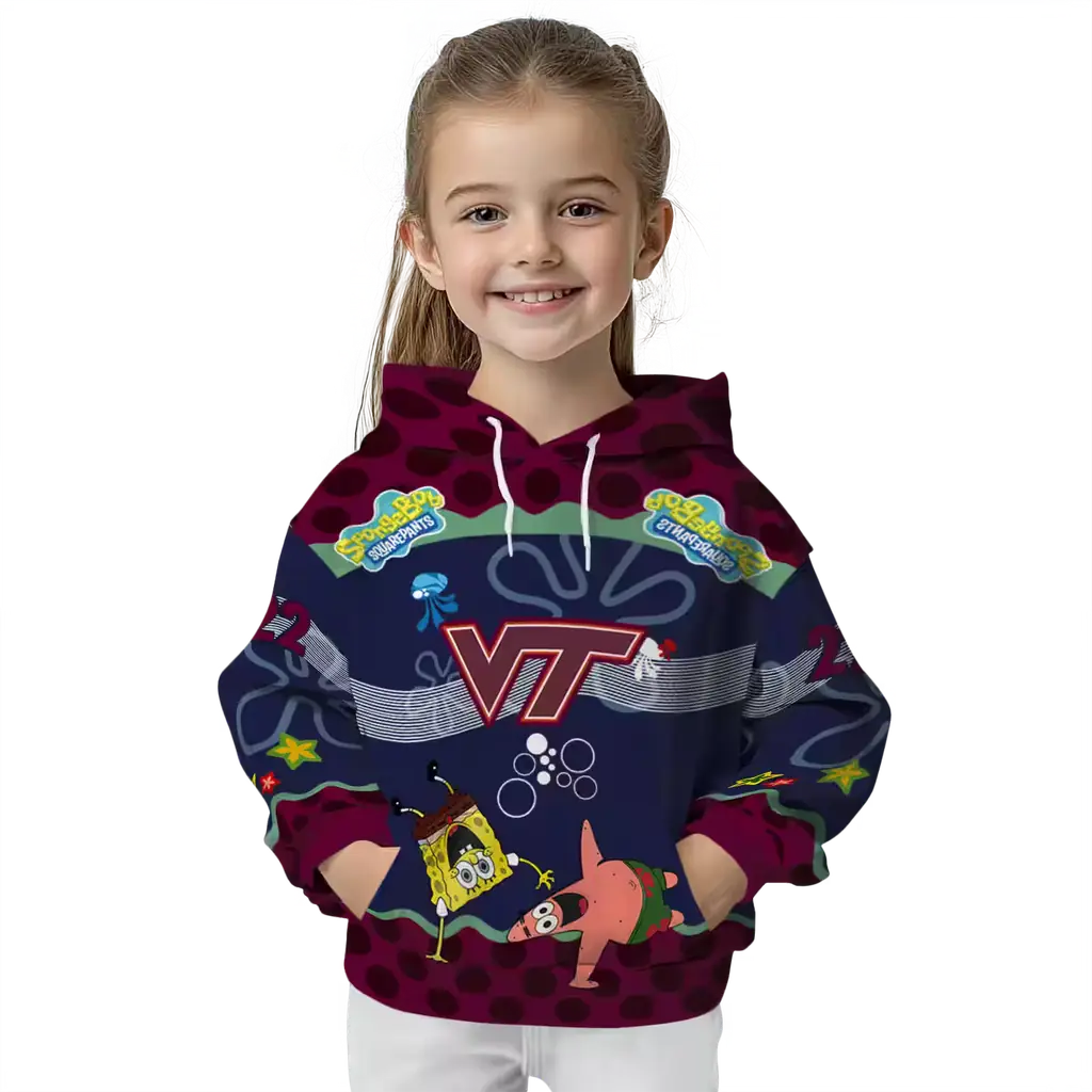 custom virginia tech hokies spongebob patrick star maroon navy hoodie top rated custom virginia tech hokies spongebob patrick star maroon navy hoodie top rated