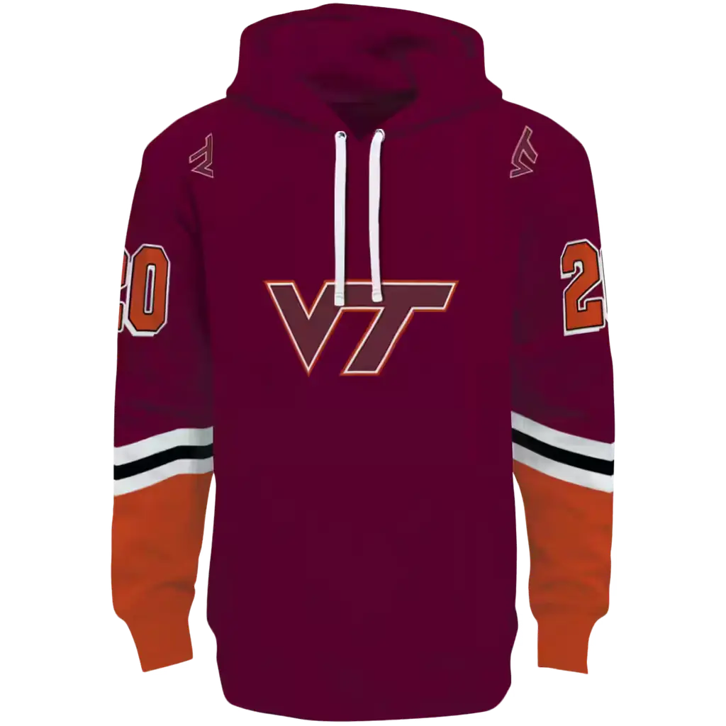 custom virginia tech hokies striped sleeves maroon hoodie best selling custom virginia tech hokies striped sleeves maroon hoodie best selling