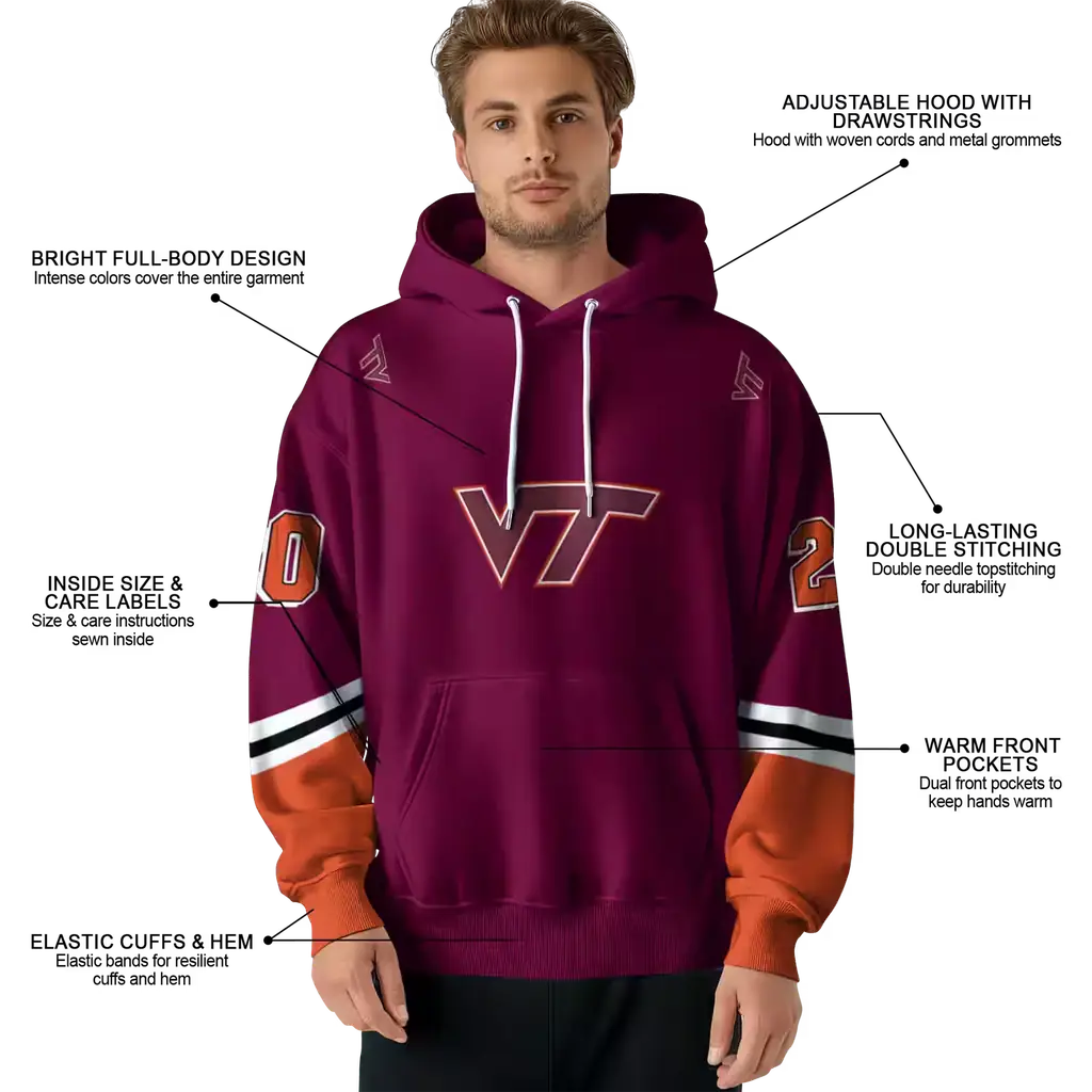 custom virginia tech hokies striped sleeves maroon hoodie latest model custom virginia tech hokies striped sleeves maroon hoodie latest model