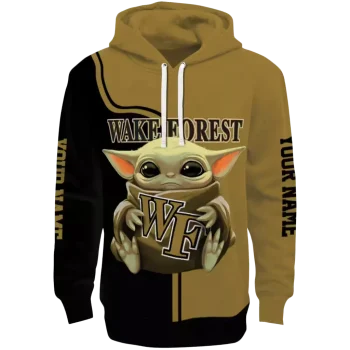 custom wake forest demon deacons baby yoda gold black hoodie best selling