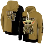 custom wake forest demon deacons baby yoda gold black hoodie best selling
