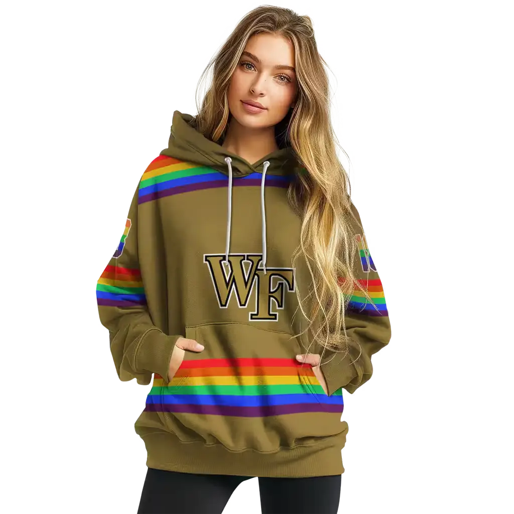 custom wake forest demon deacons rainbow stripes gold hoodie high quality custom wake forest demon deacons rainbow stripes gold hoodie high quality