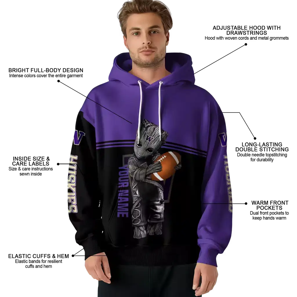 custom washington huskies baby groot purple black hoodie latest model custom washington huskies baby groot purple black hoodie latest model