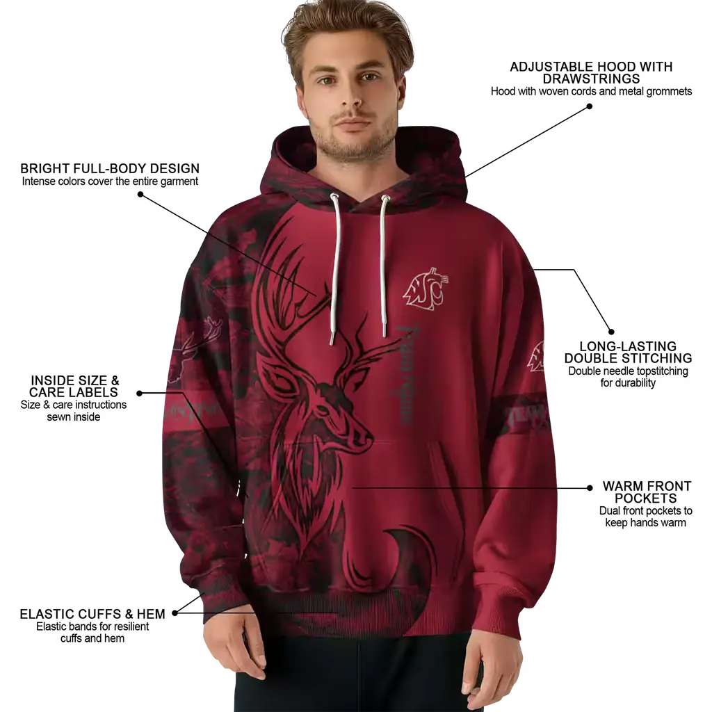 custom washington state cougars deer silhouette crimson hoodie latest model custom washington state cougars deer silhouette crimson hoodie latest model
