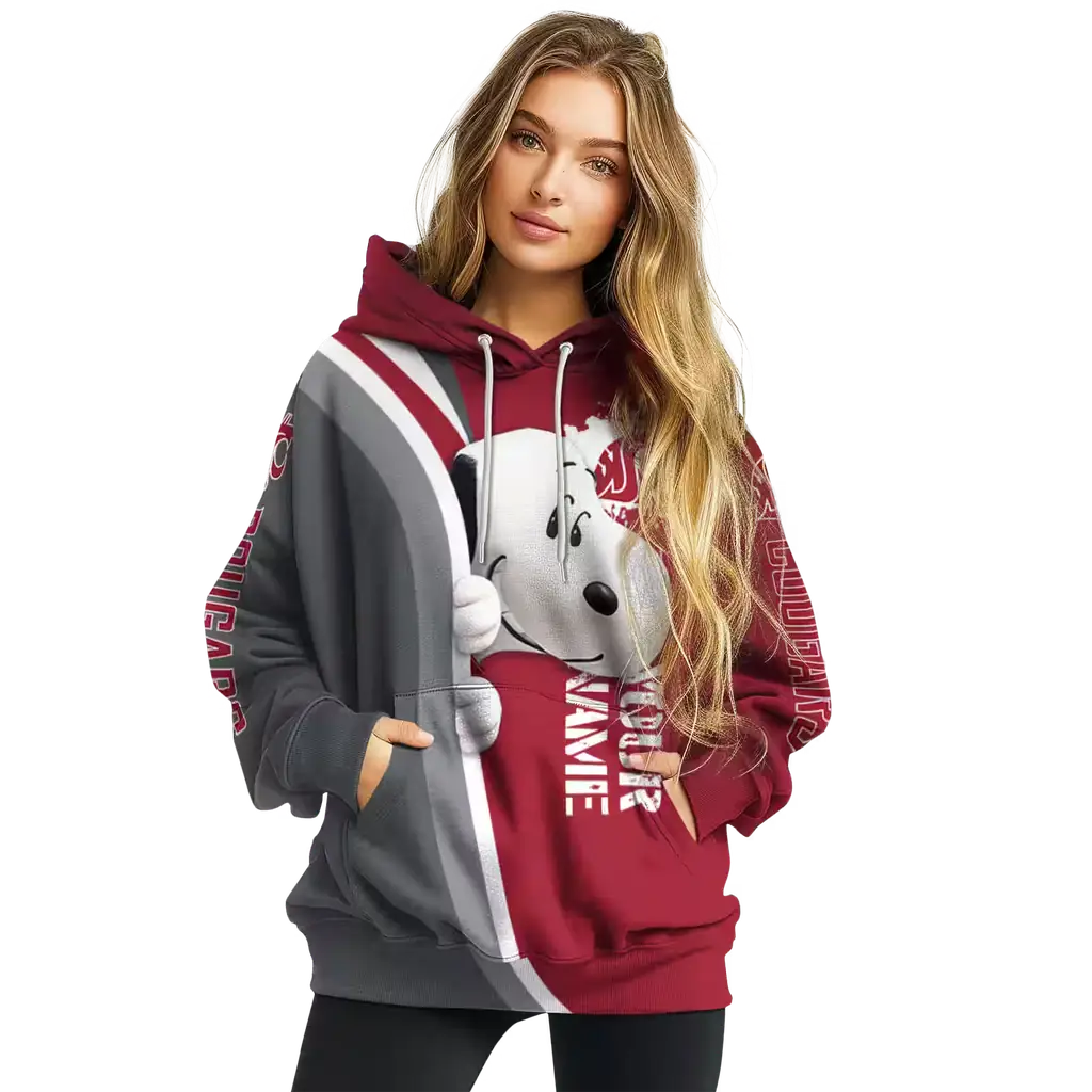 custom washington state cougars peeking snoopy crimson hoodie high quality custom washington state cougars peeking snoopy crimson hoodie high quality