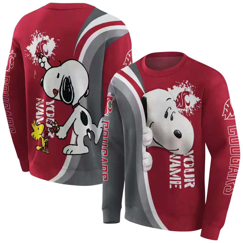 custom washington state cougars peeking snoopy crimson hoodie premium grade custom washington state cougars peeking snoopy crimson hoodie premium grade