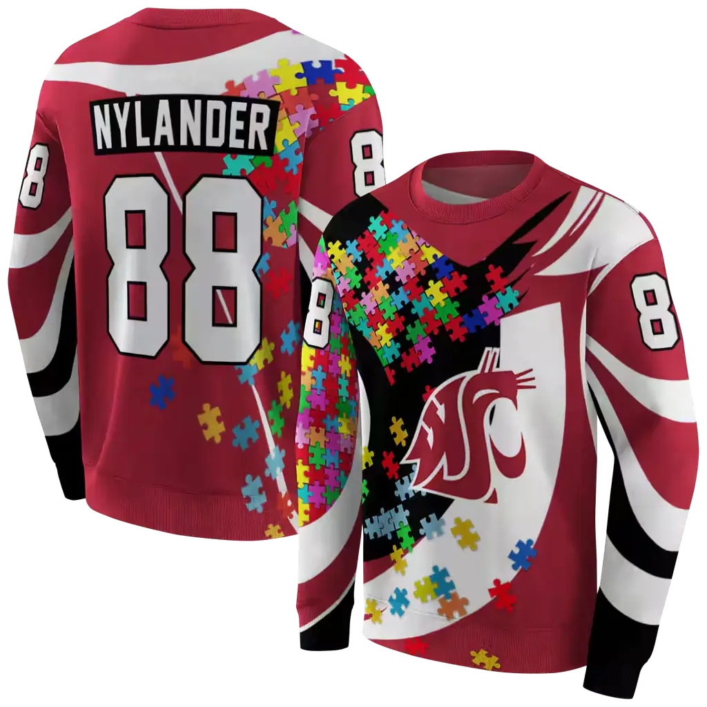 custom washington state cougars puzzle pieces crimson hoodie premium grade custom washington state cougars puzzle pieces crimson hoodie premium grade