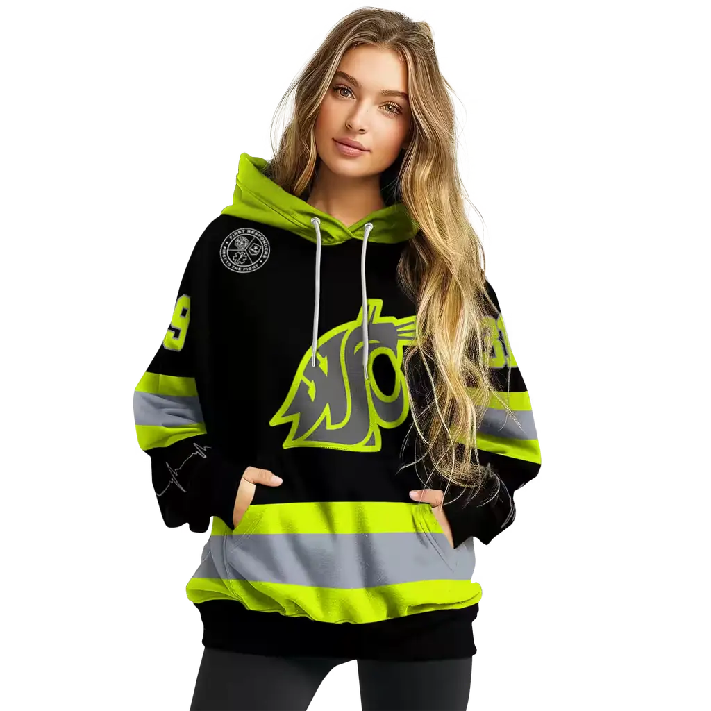 custom washington state cougars safety motif black neon green hoodie high quality custom washington state cougars safety motif black neon green hoodie high quality