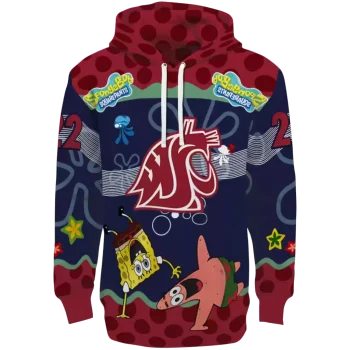 custom washington state cougars spongebob patrick star crimson navy hoodie best selling