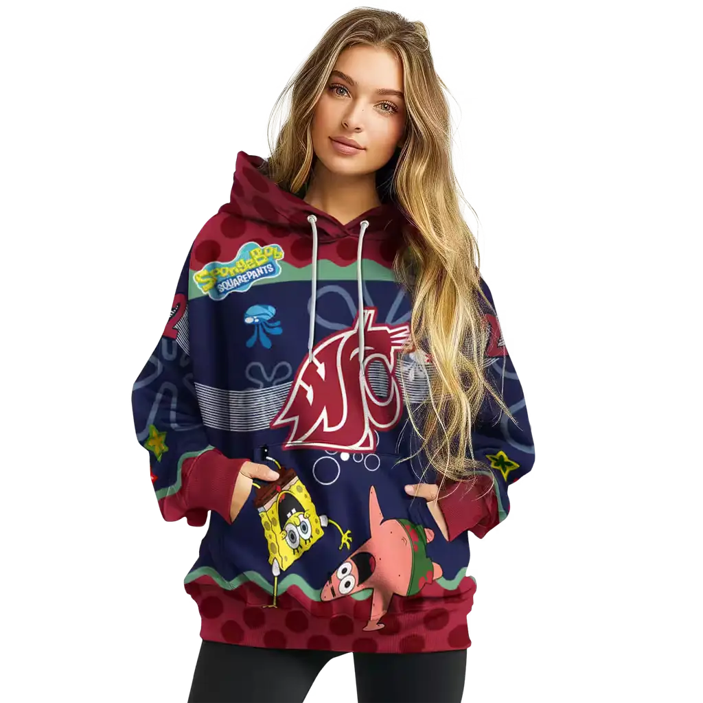 custom washington state cougars spongebob patrick star crimson navy hoodie high quality custom washington state cougars spongebob patrick star crimson navy hoodie high quality