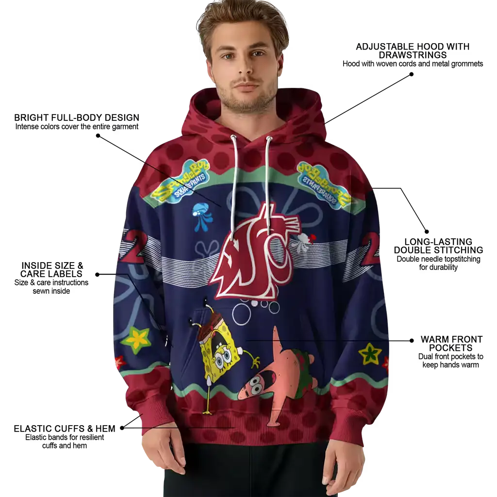custom washington state cougars spongebob patrick star crimson navy hoodie latest model custom washington state cougars spongebob patrick star crimson navy hoodie latest model