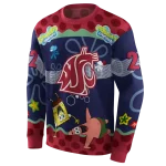 custom washington state cougars spongebob patrick star crimson navy hoodie best selling
