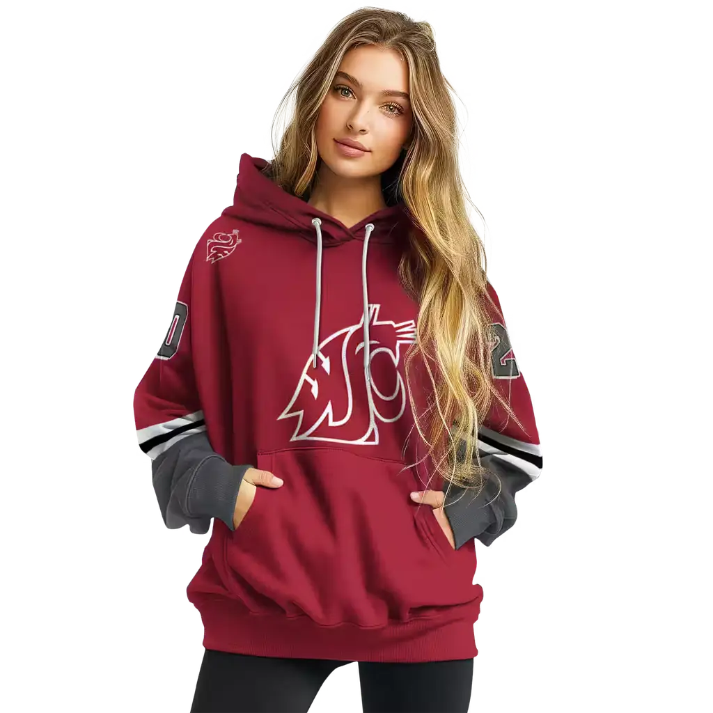 custom washington state cougars striped sleeves crimson hoodie high quality custom washington state cougars striped sleeves crimson hoodie high quality