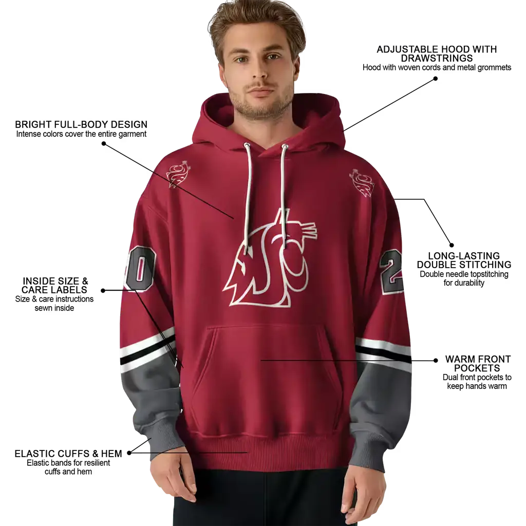 custom washington state cougars striped sleeves crimson hoodie latest model custom washington state cougars striped sleeves crimson hoodie latest model