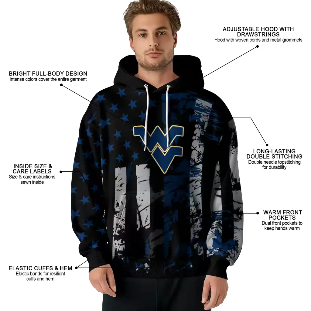 custom west virginia mountaineers distressed flag blue black hoodie latest model custom west virginia mountaineers distressed flag blue black hoodie latest model