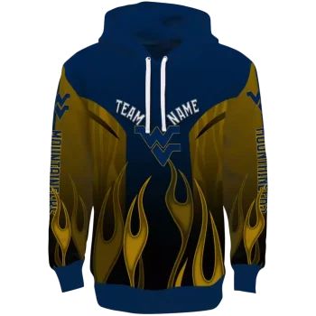 custom west virginia mountaineers flame design blue hoodie best selling