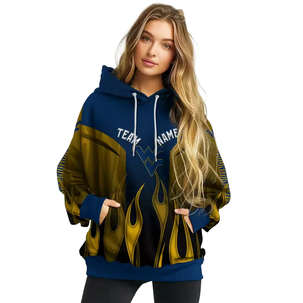 custom west virginia mountaineers flame design blue hoodie high quality custom west virginia mountaineers flame design blue hoodie high quality