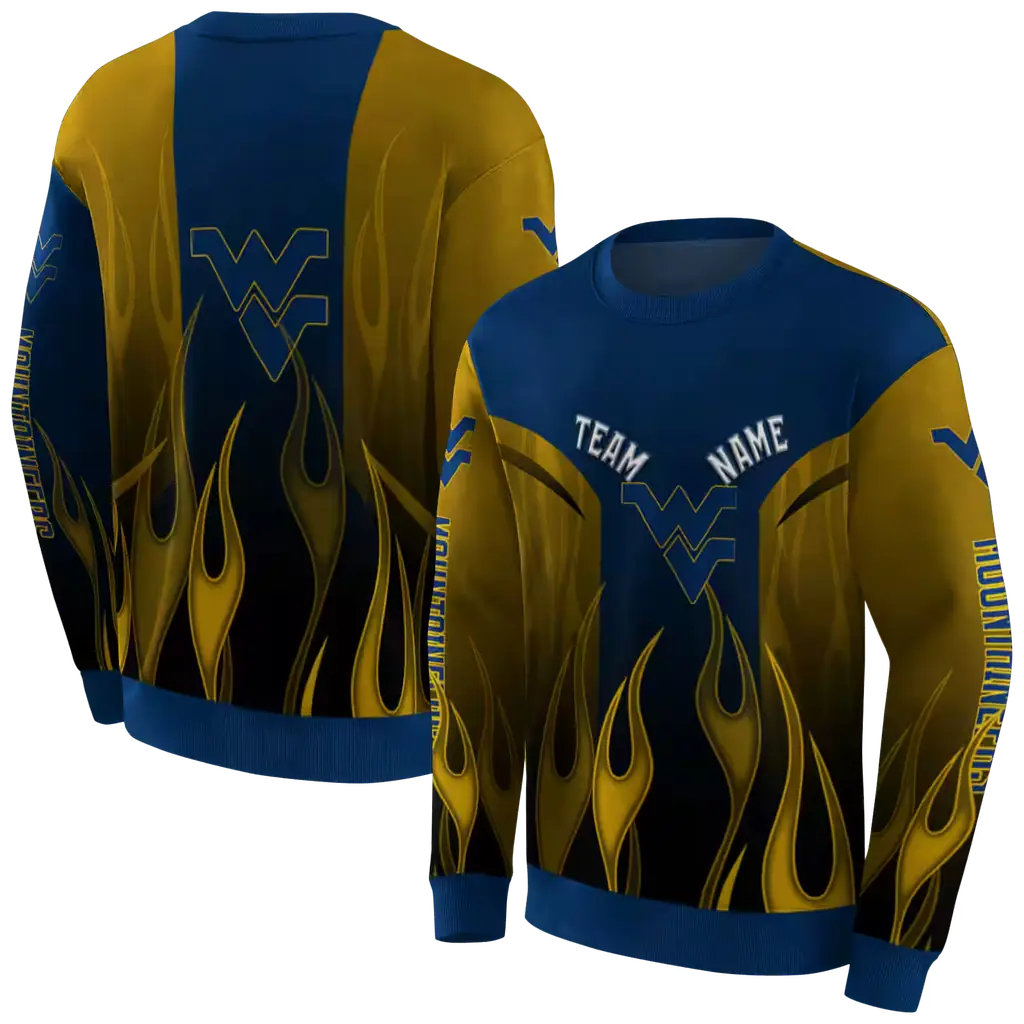 custom west virginia mountaineers flame design blue hoodie premium grade custom west virginia mountaineers flame design blue hoodie premium grade