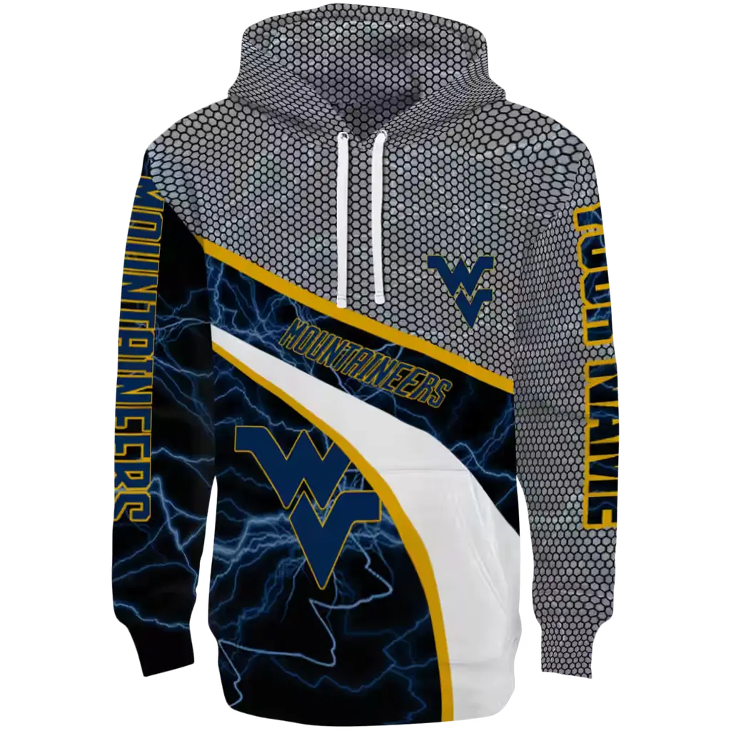 custom west virginia mountaineers hexagonal mesh blue black gray hoodie best selling custom west virginia mountaineers hexagonal mesh blue black gray hoodie best selling