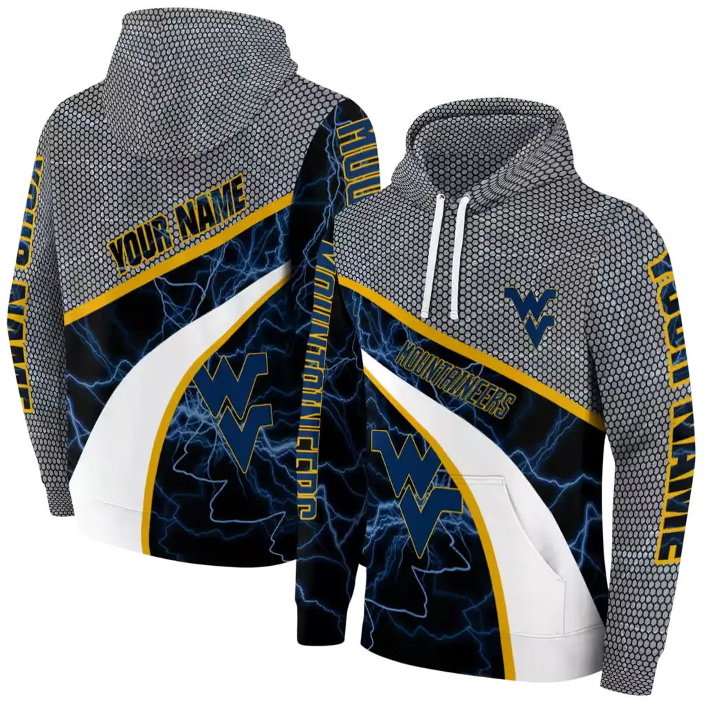 custom west virginia mountaineers hexagonal mesh blue black gray hoodie fashion forward custom west virginia mountaineers hexagonal mesh blue black gray hoodie fashion forward